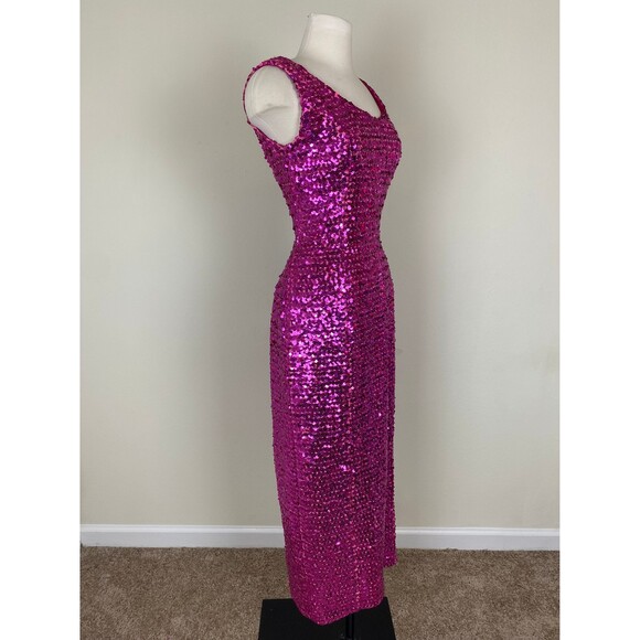 Size Medium | Vintage 60s 1960s Sequined Fuchsia Barbie Pink Bombshell Dress - Picture 4 of 8